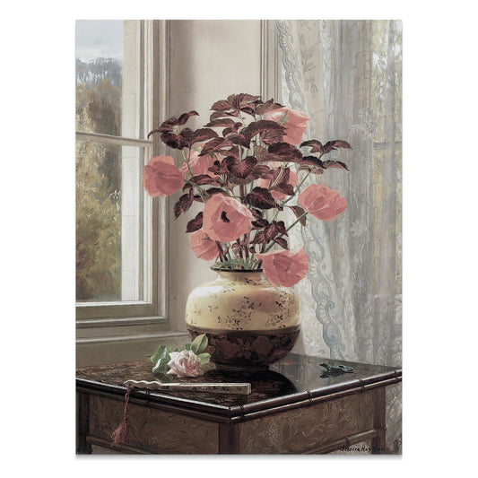 Premium Poster of Beautiful Flowers in Vase Near Window Sunlight Posters