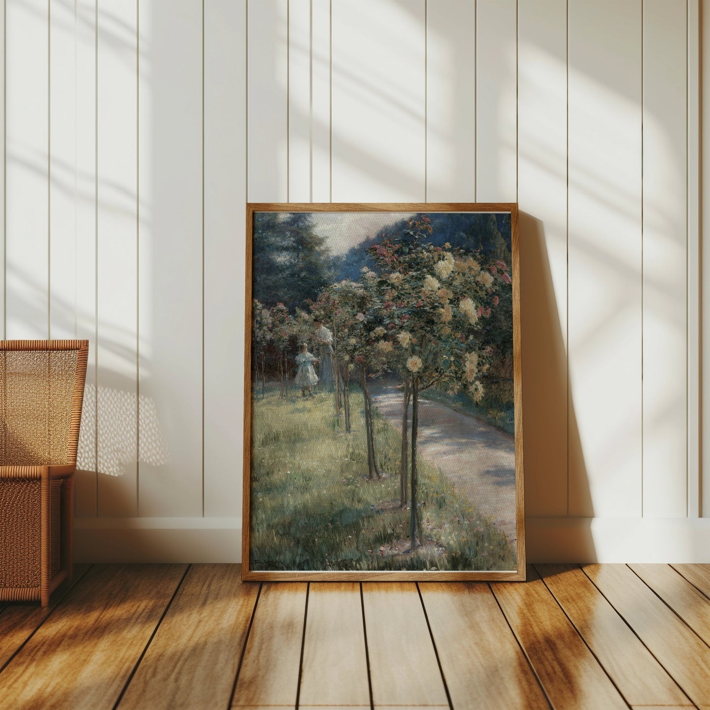 Premium Poster of Beautiful Garden Pathway Under Bright Sunlight Posters