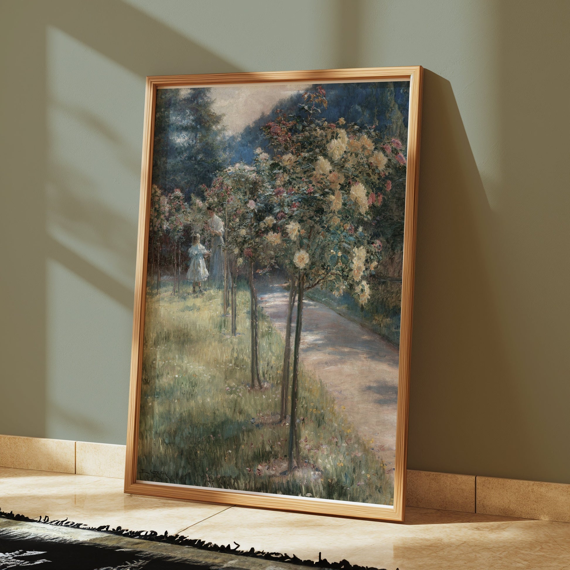 Premium Poster of Beautiful Garden Pathway Under Bright Sunlight Posters