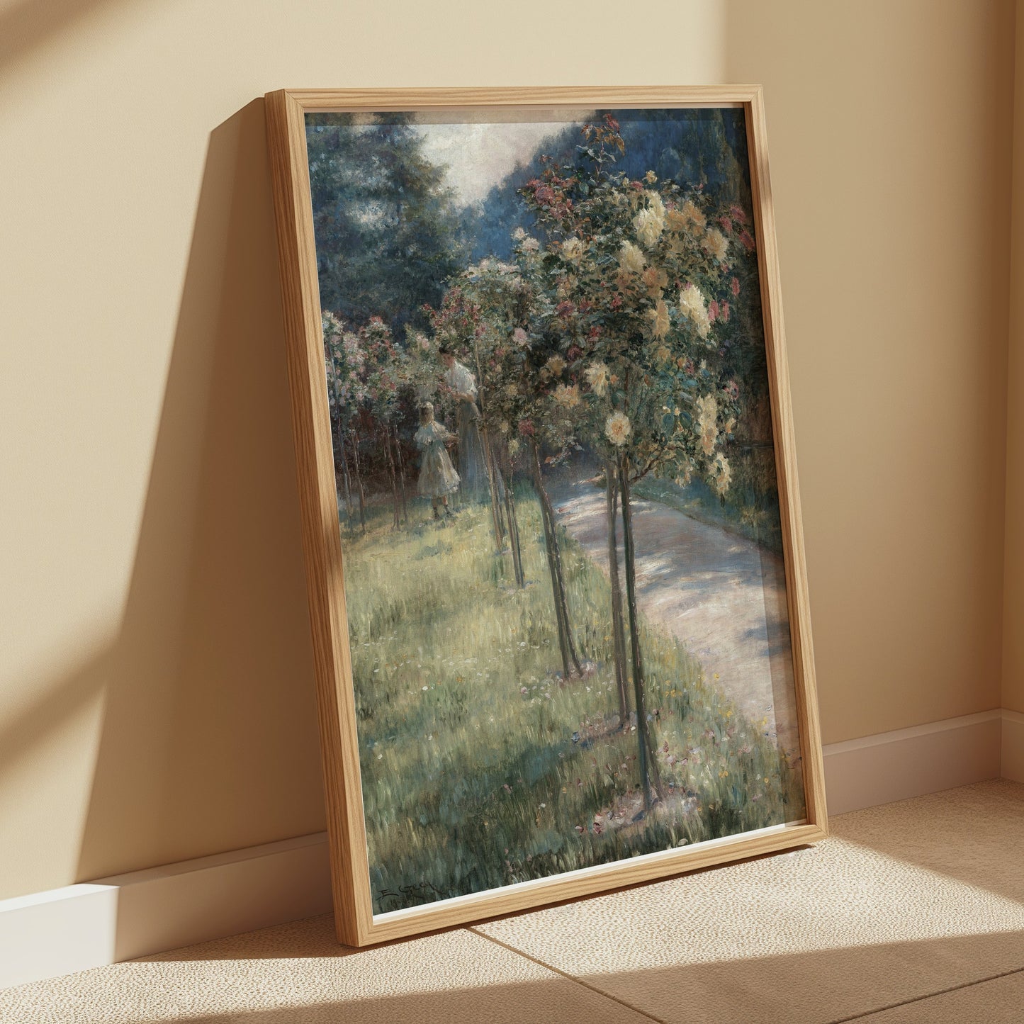 Premium Poster of Beautiful Garden Pathway Under Bright Sunlight Posters