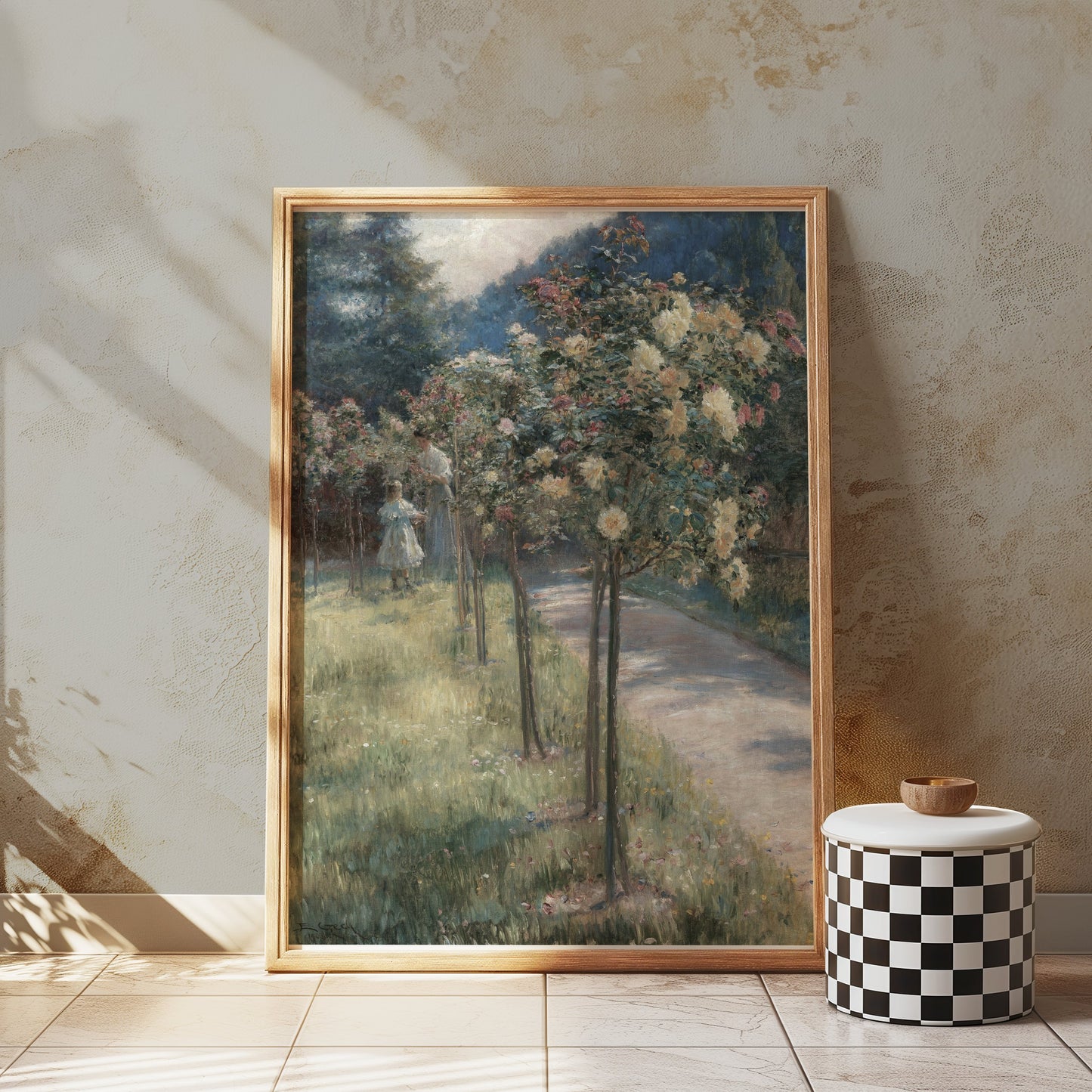Premium Poster of Beautiful Garden Pathway Under Bright Sunlight Posters