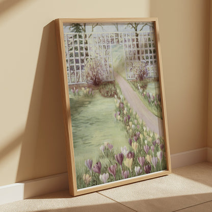 Premium Poster of Beautiful Garden Pathway with Flowering Field Posters