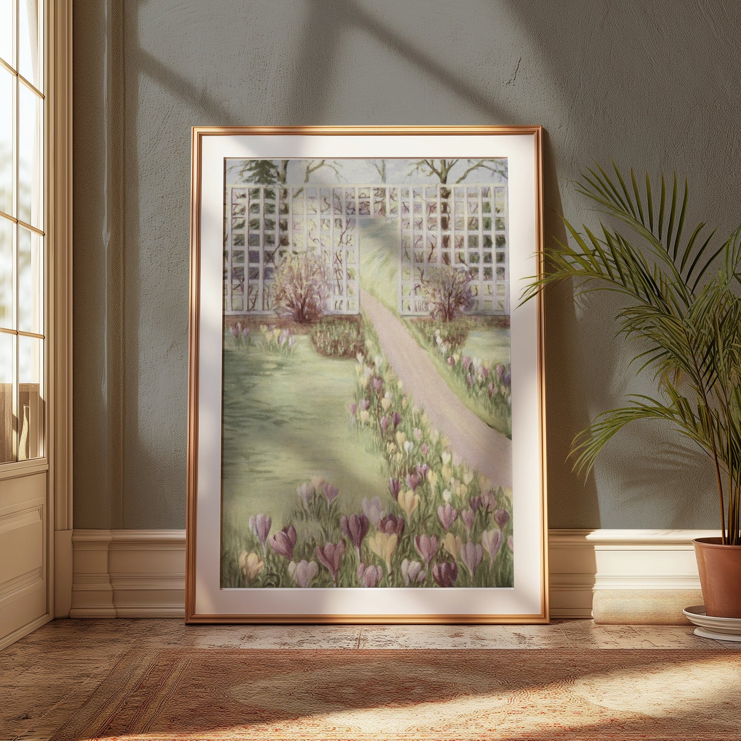 Premium Poster of Beautiful Garden Pathway with Flowering Field Posters