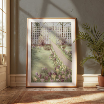 Premium Poster of Beautiful Garden Pathway with Flowering Field Posters