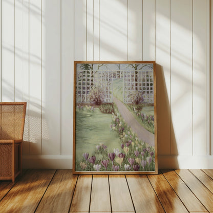 Premium Poster of Beautiful Garden Pathway with Flowering Field Posters