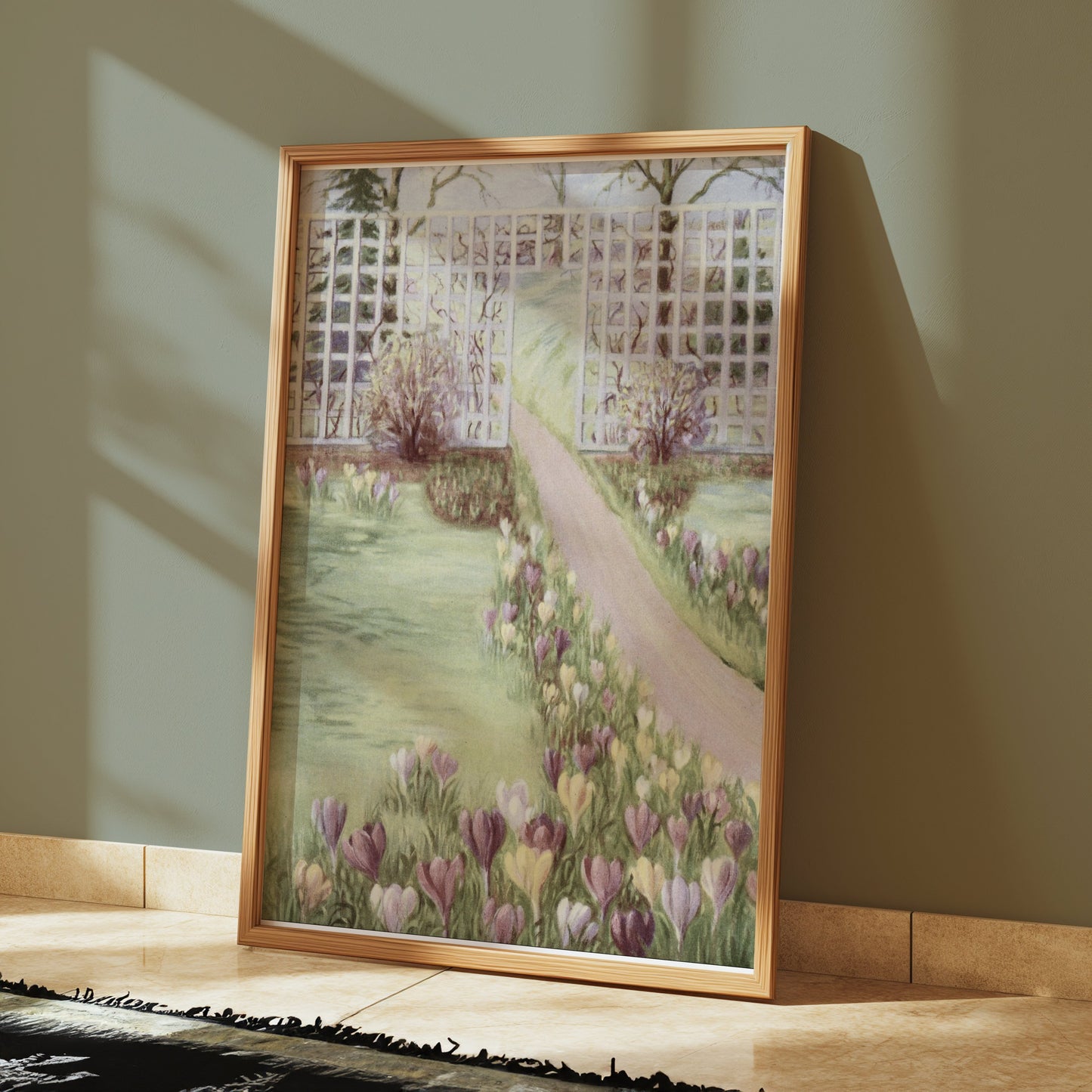 Premium Poster of Beautiful Garden Pathway with Flowering Field Posters