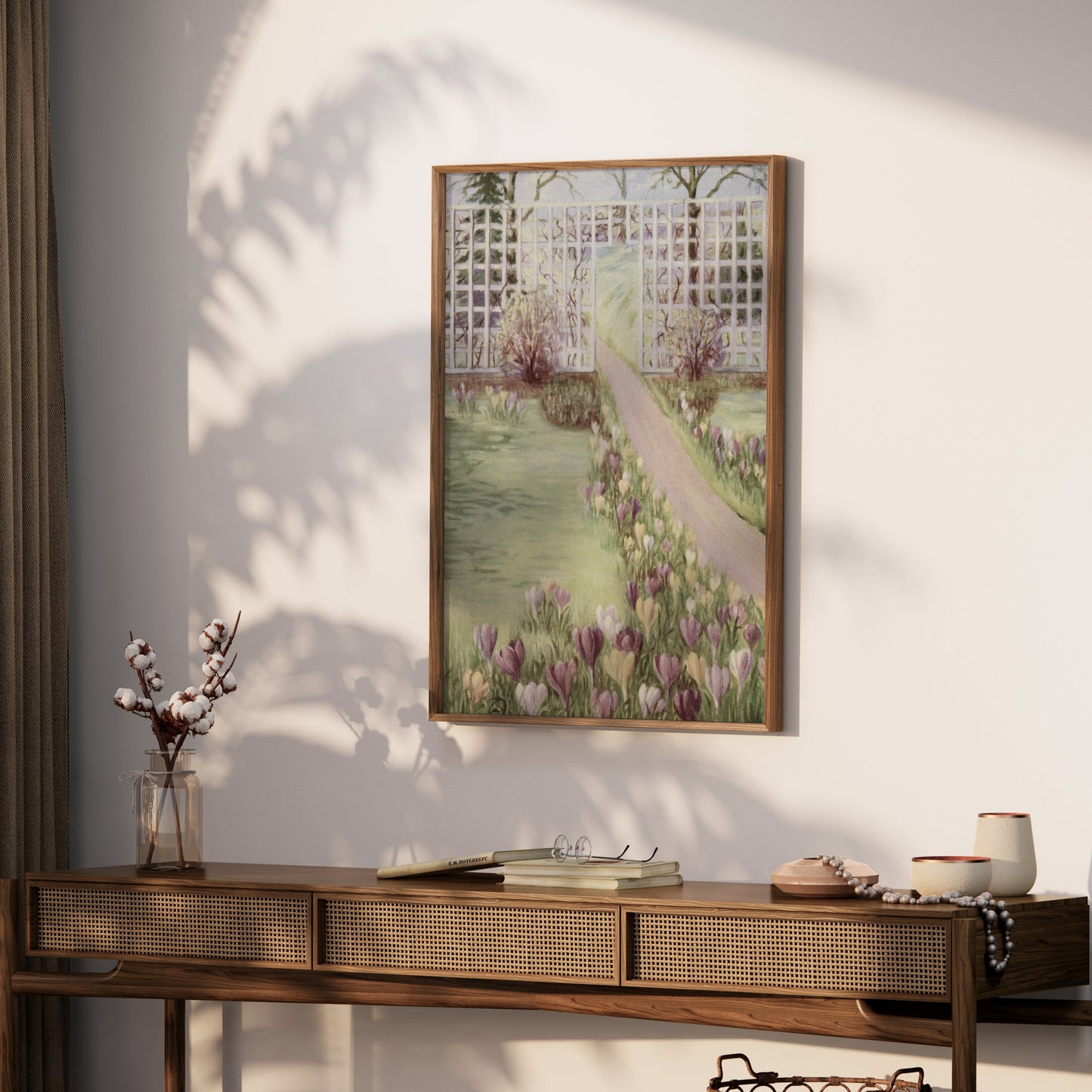 Premium Poster of Beautiful Garden Pathway with Flowering Field Posters