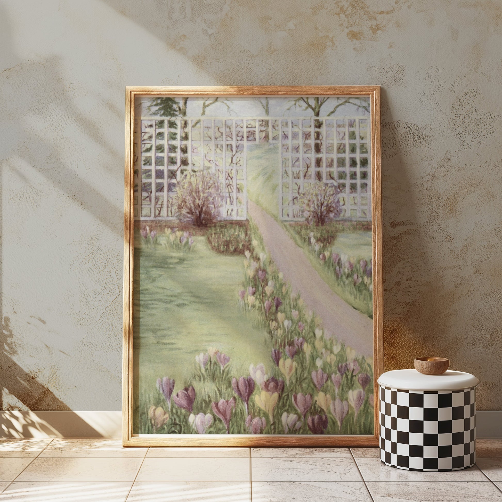 Premium Poster of Beautiful Garden Pathway with Flowering Field Posters