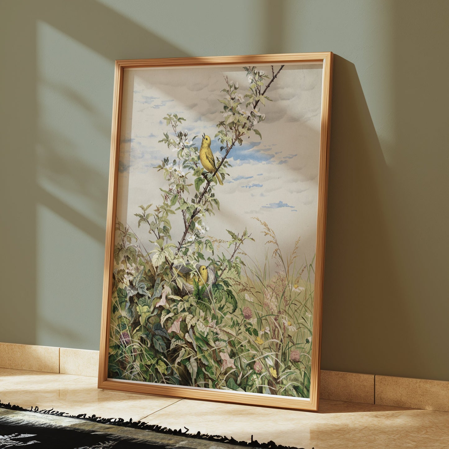 Premium Poster of Beautiful Garden Scene with Birds Artwork Posters