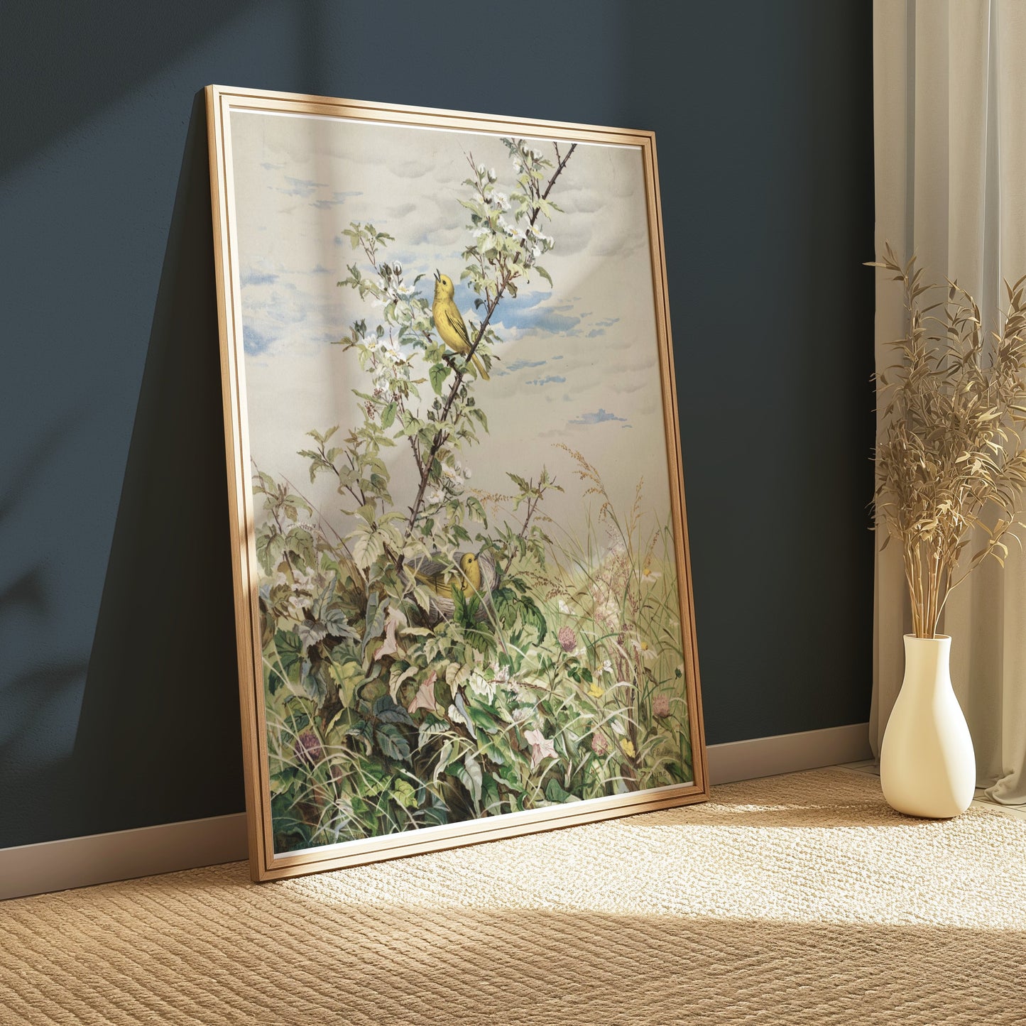 Premium Poster of Beautiful Garden Scene with Birds Artwork Posters