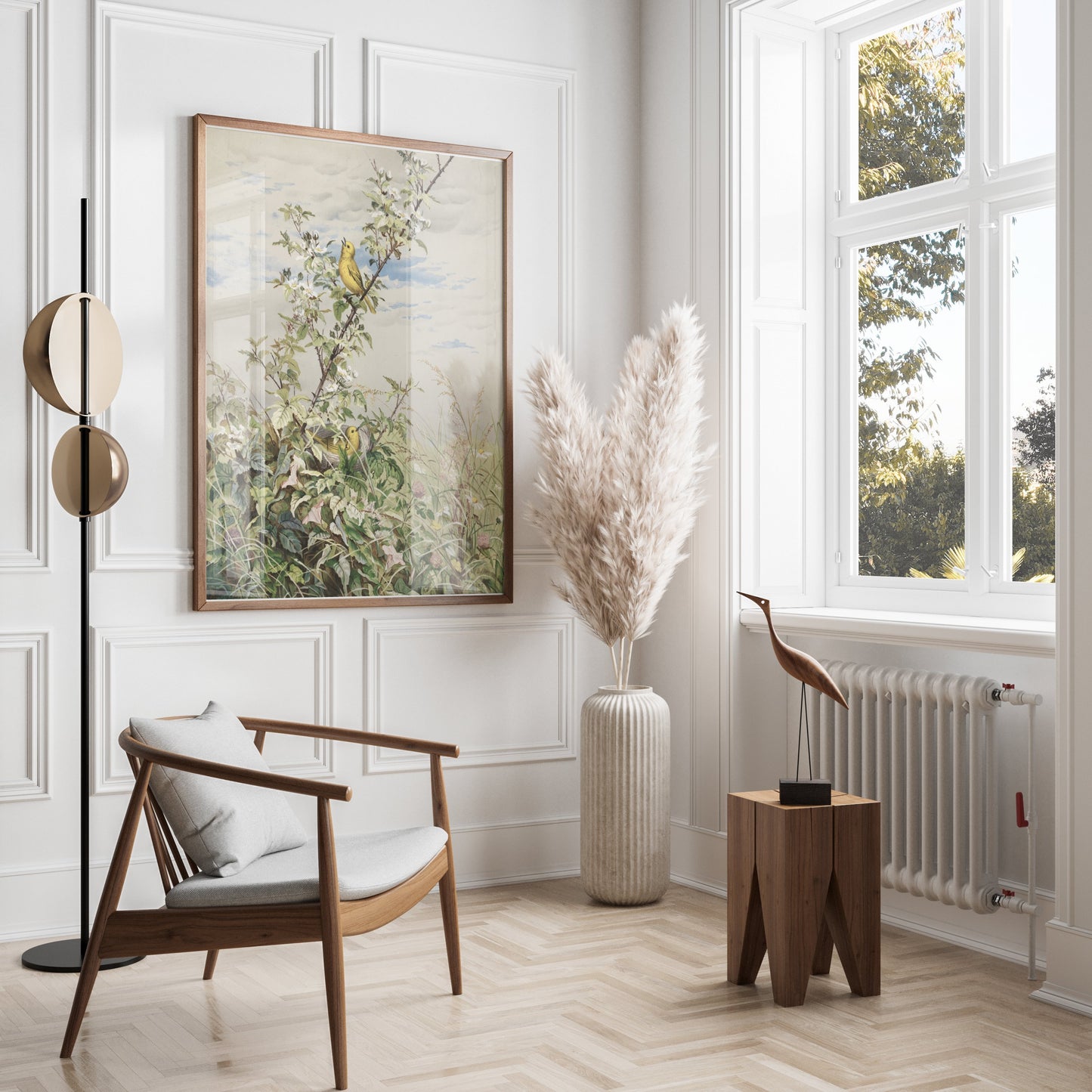 Premium Poster of Beautiful Garden Scene with Birds Artwork Posters