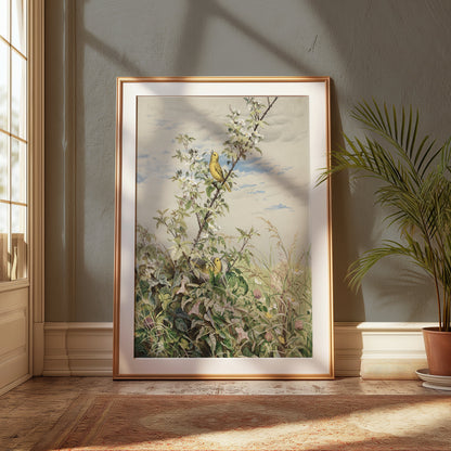 Premium Poster of Beautiful Garden Scene with Birds Artwork Posters