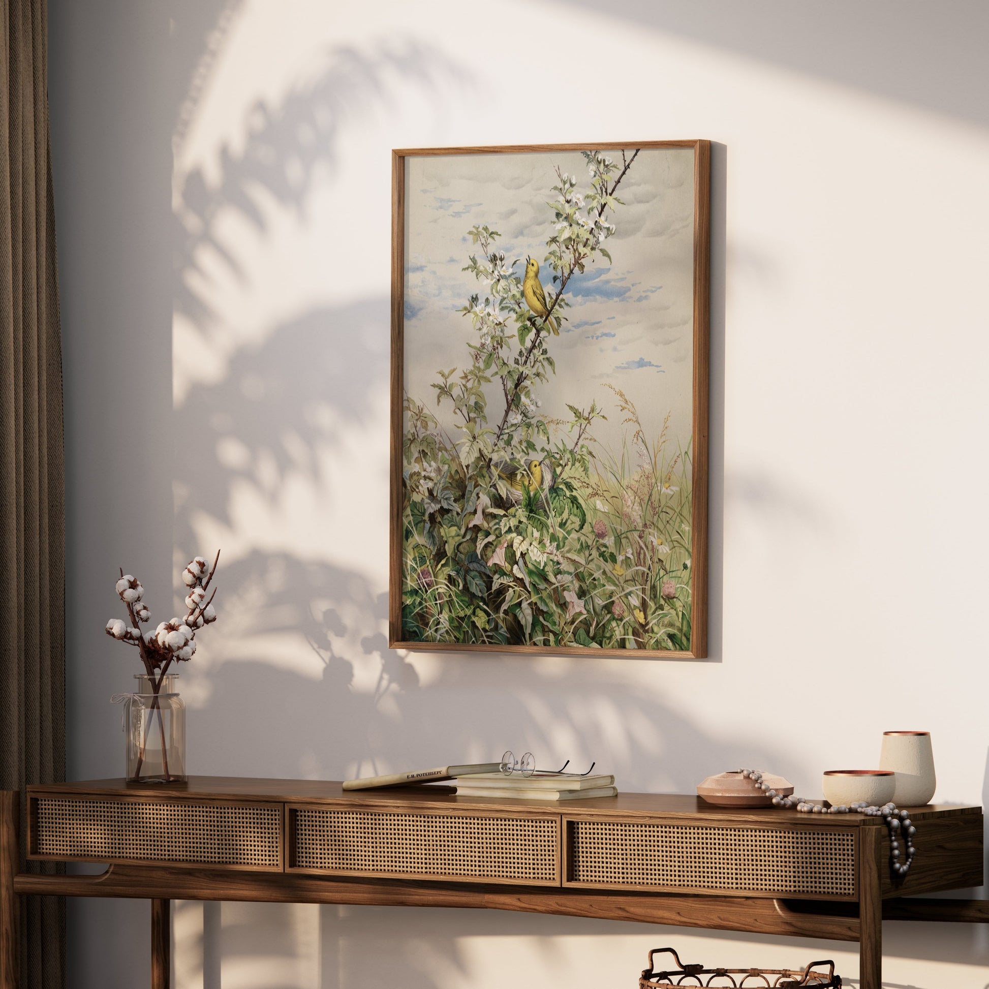Premium Poster of Beautiful Garden Scene with Birds Artwork Posters