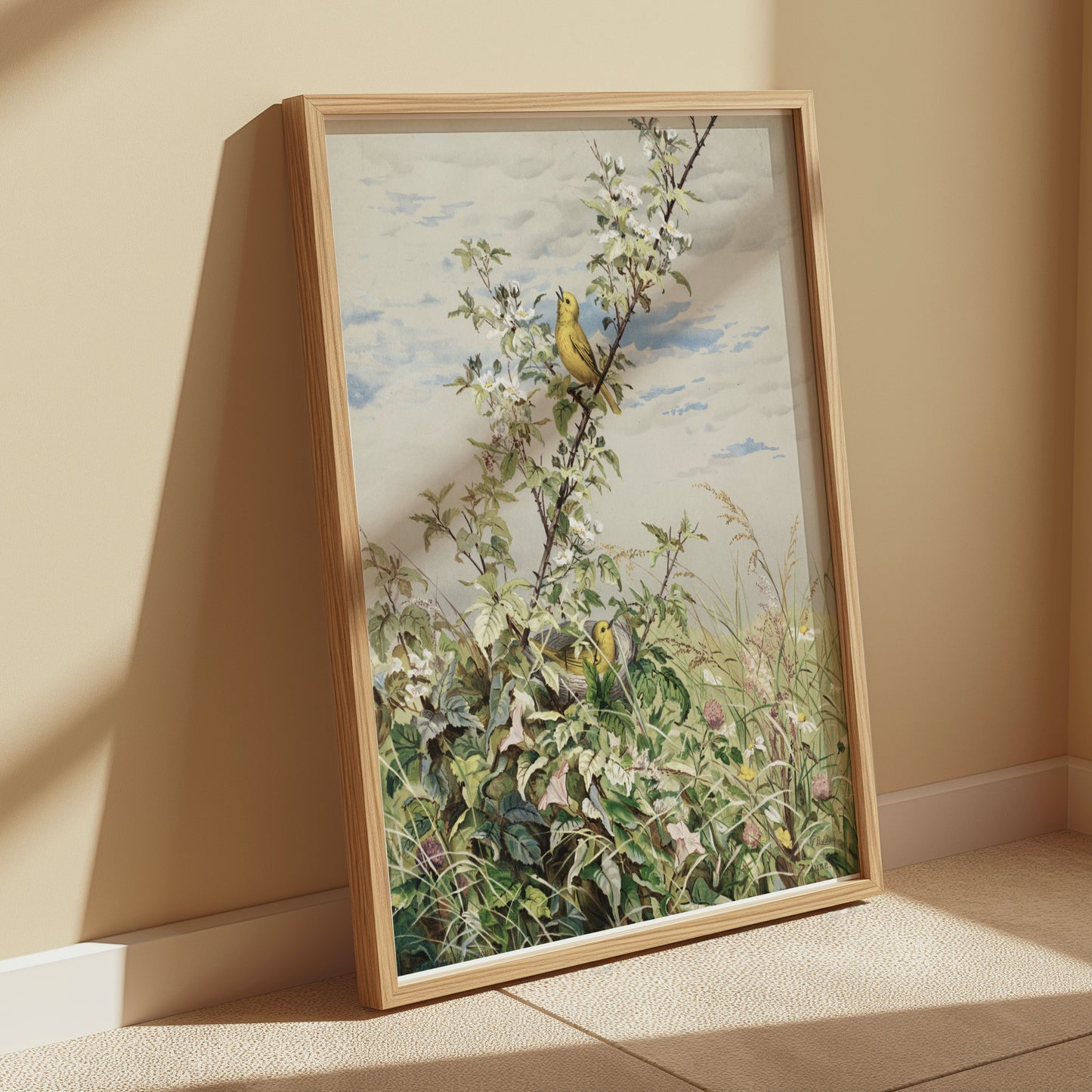 Premium Poster of Beautiful Garden Scene with Birds Artwork Posters