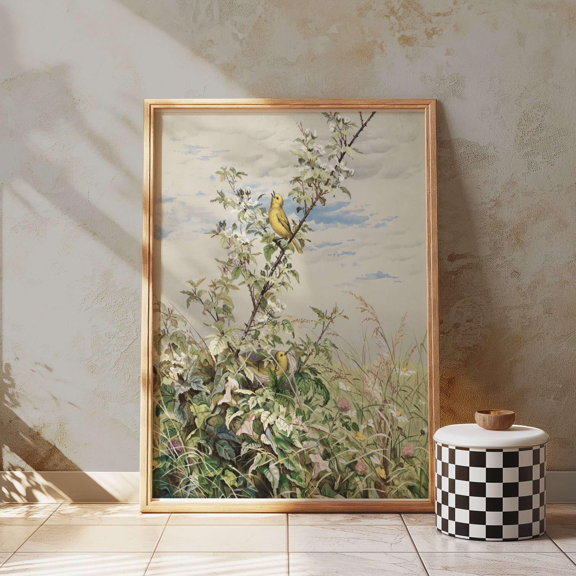 Premium Poster of Beautiful Garden Scene with Birds Artwork Posters