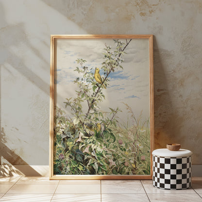 Premium Poster of Beautiful Garden Scene with Birds Artwork Posters