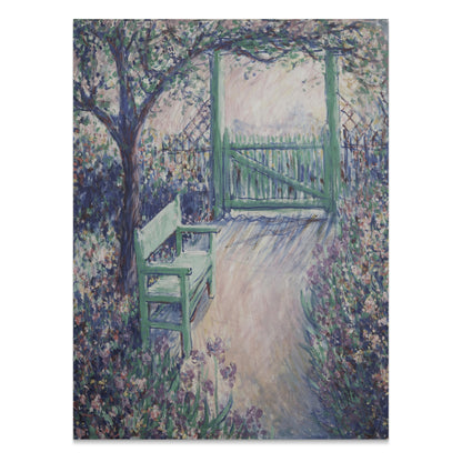 Premium Poster of Beautiful Garden View with Bench and Gate Posters
