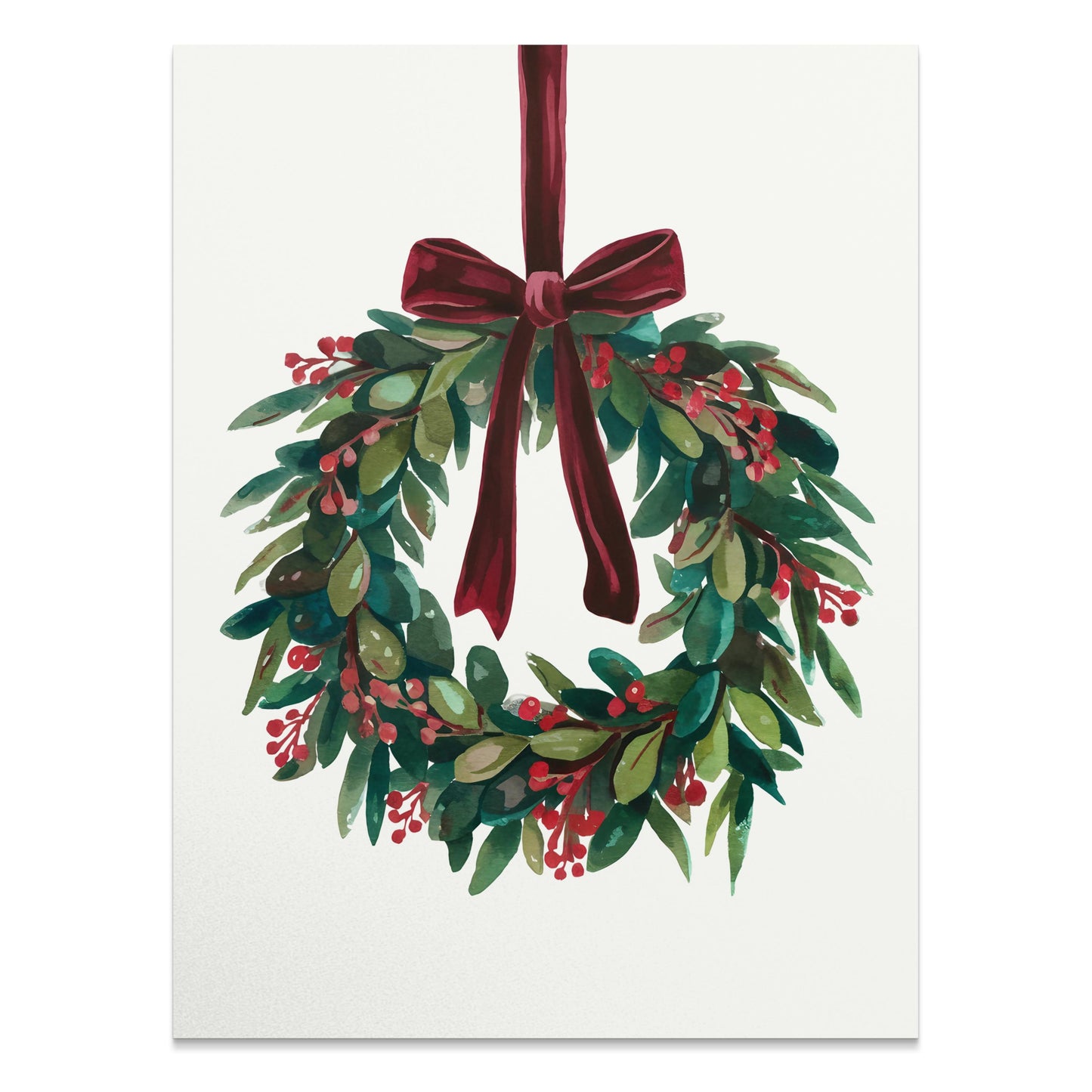 Premium Poster of Beautiful Holiday Wreath with Red Bow for Wall Posters
