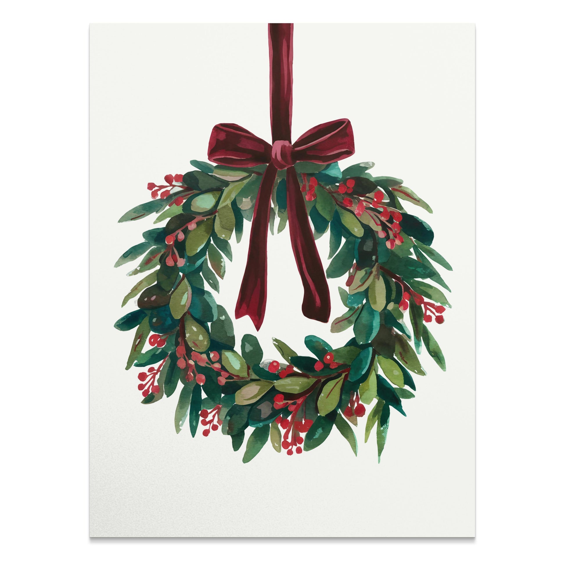 Premium Poster of Beautiful Holiday Wreath with Red Bow for Wall Posters