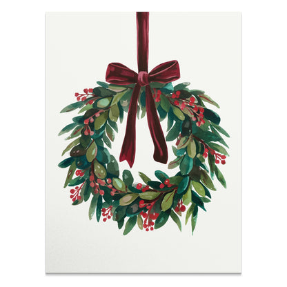 Premium Poster of Beautiful Holiday Wreath with Red Bow for Wall Posters