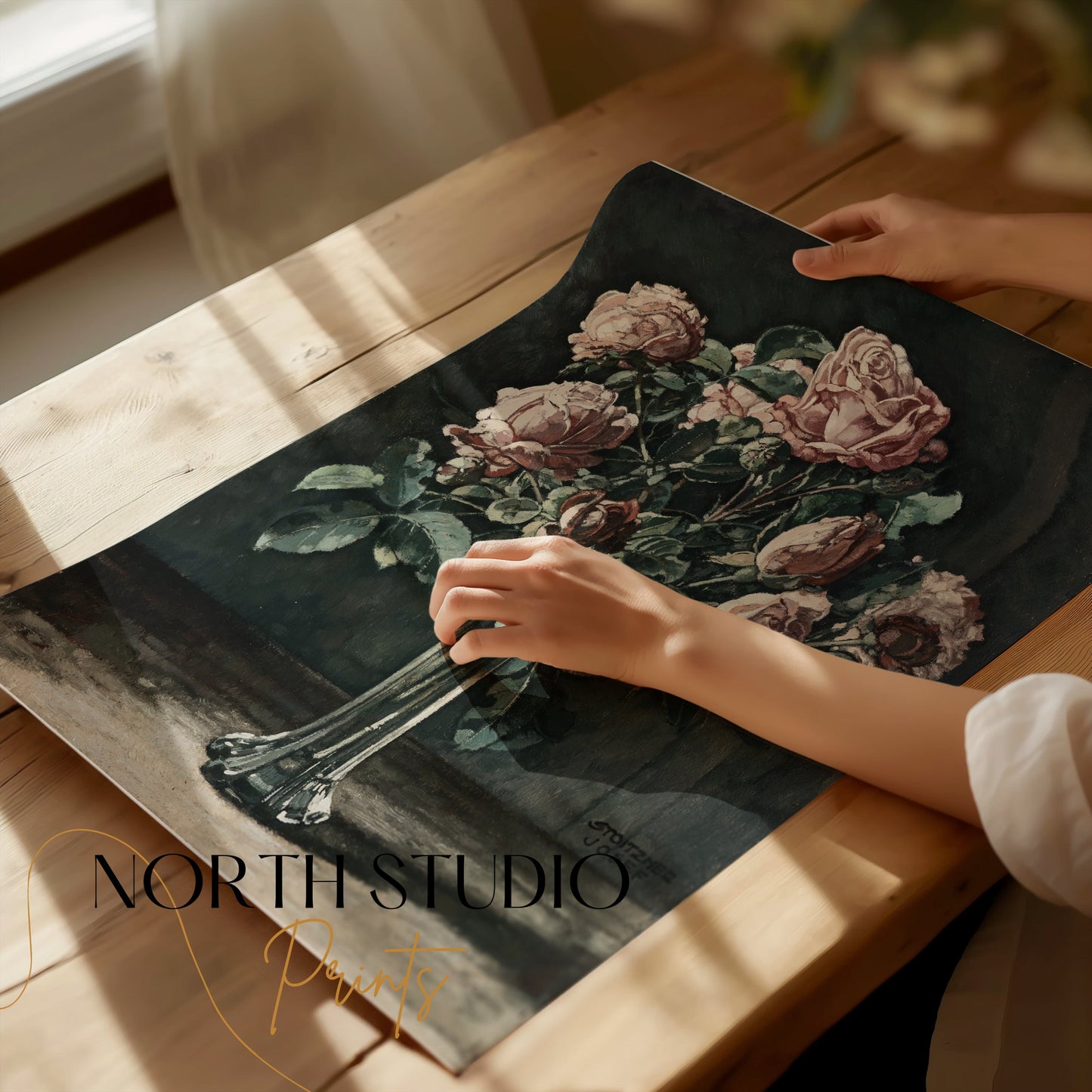 Premium Poster of Beautiful Impressionist Painting of Pink Roses Posters