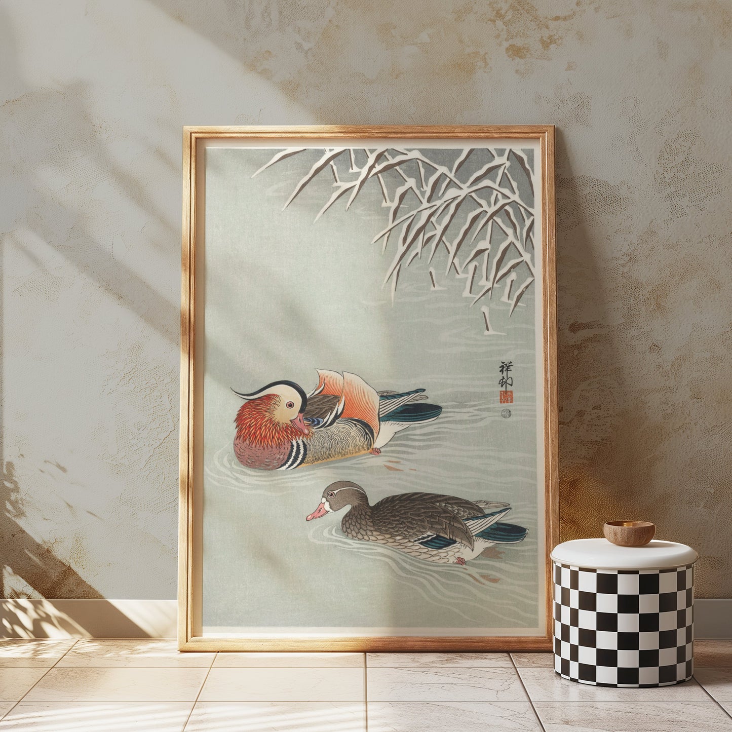 Premium Poster of Beautiful Japanese Art Duck Pond Scene Wall Decor Posters
