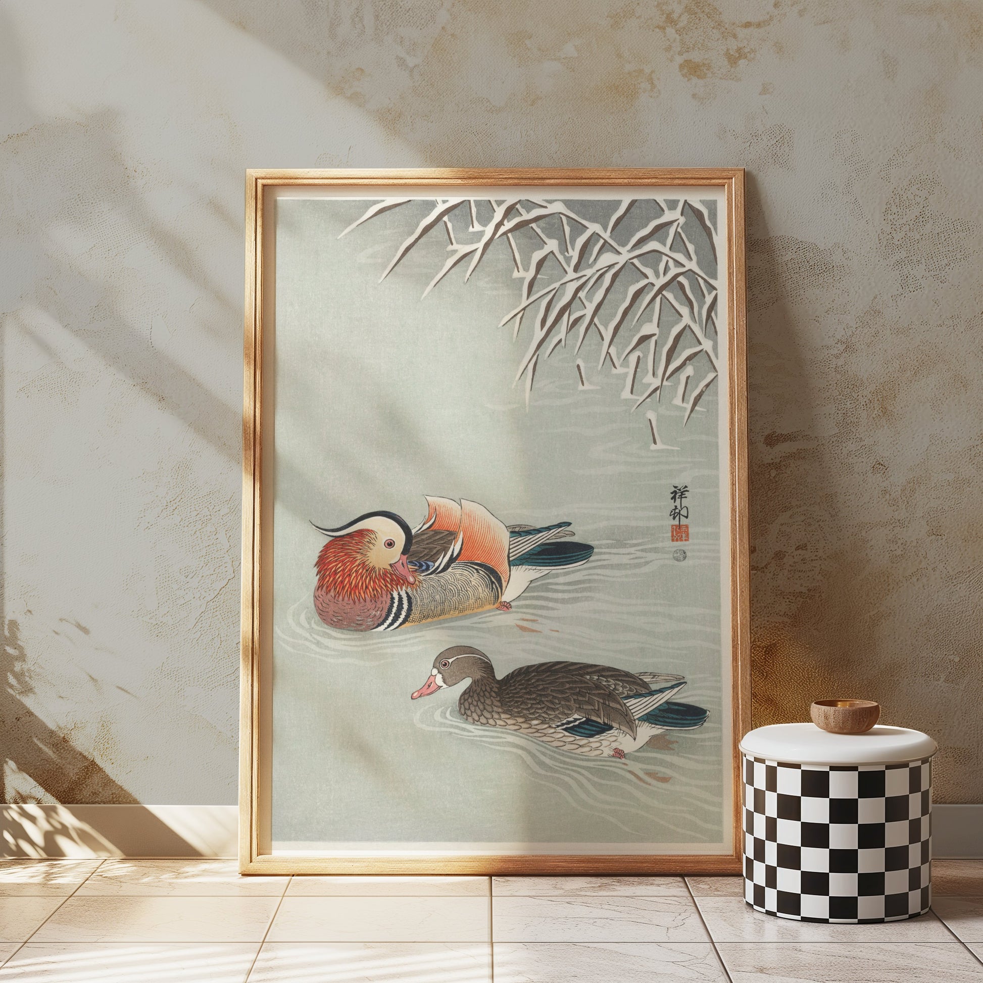 Premium Poster of Beautiful Japanese Art Duck Pond Scene Wall Decor Posters