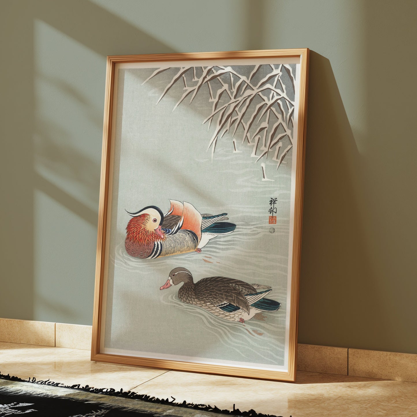 Premium Poster of Beautiful Japanese Art Duck Pond Scene Wall Decor Posters
