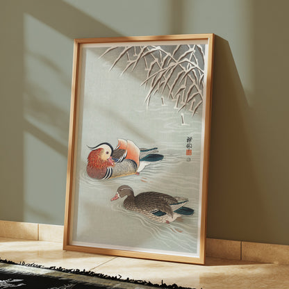 Premium Poster of Beautiful Japanese Art Duck Pond Scene Wall Decor Posters