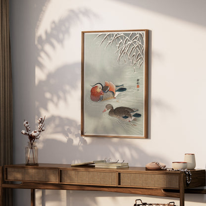 Premium Poster of Beautiful Japanese Art Duck Pond Scene Wall Decor Posters