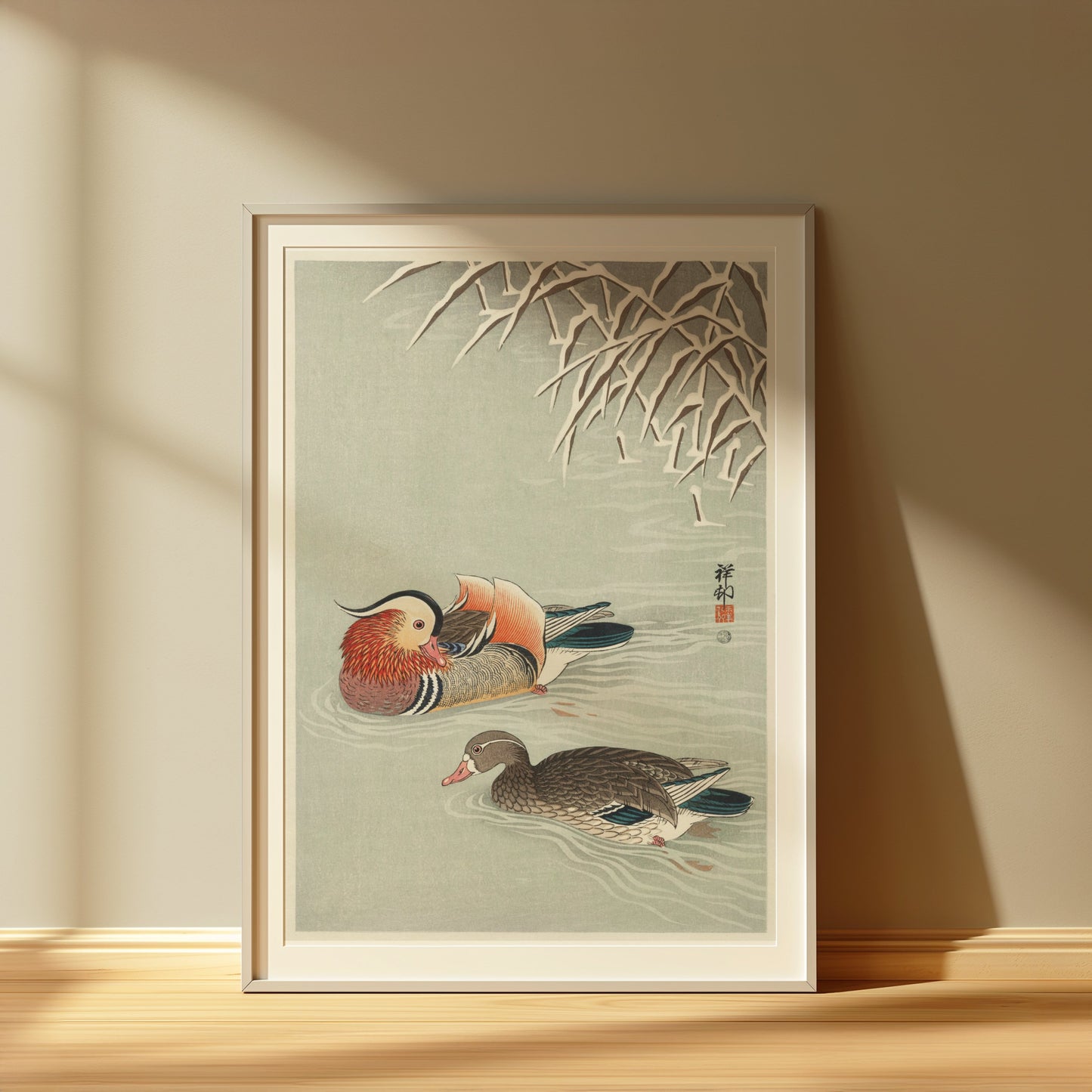 Premium Poster of Beautiful Japanese Art Duck Pond Scene Wall Decor Posters