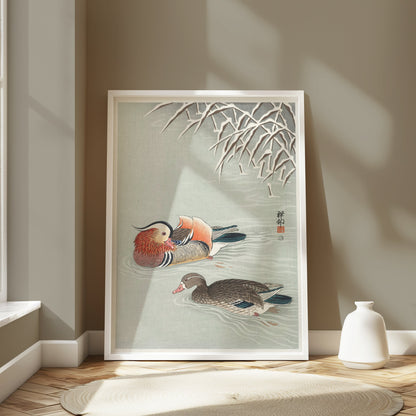 Premium Poster of Beautiful Japanese Art Duck Pond Scene Wall Decor Posters
