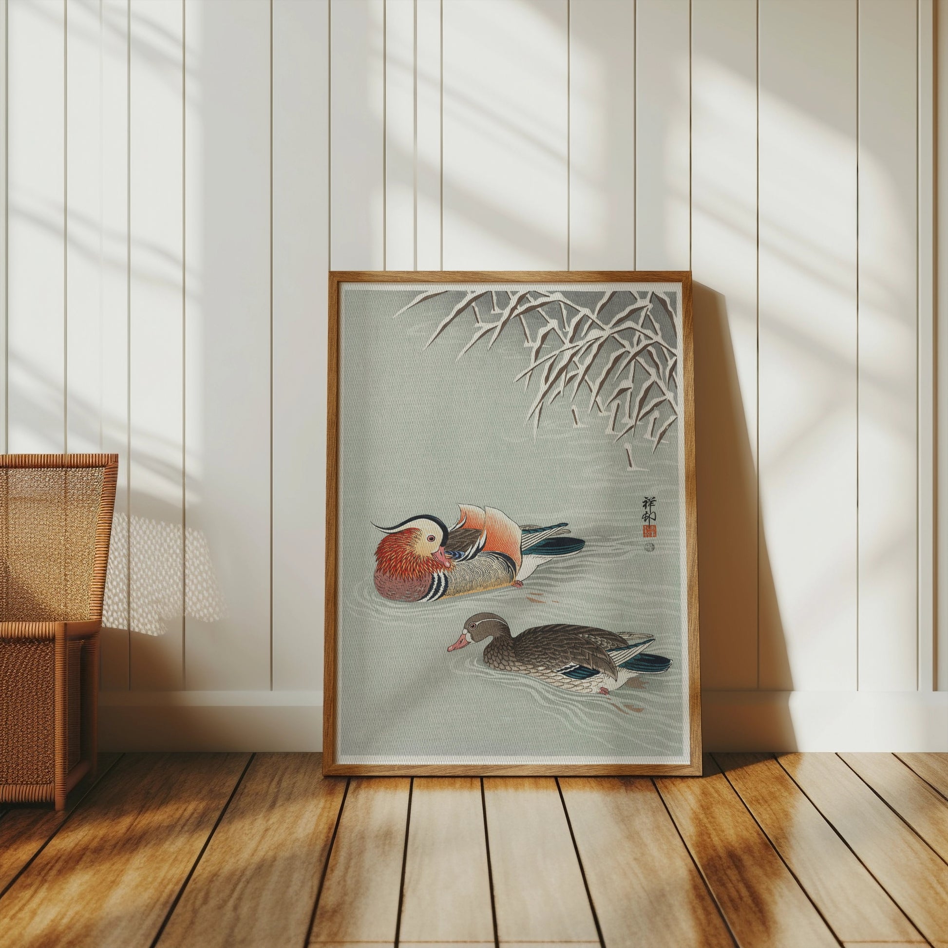 Premium Poster of Beautiful Japanese Art Duck Pond Scene Wall Decor Posters