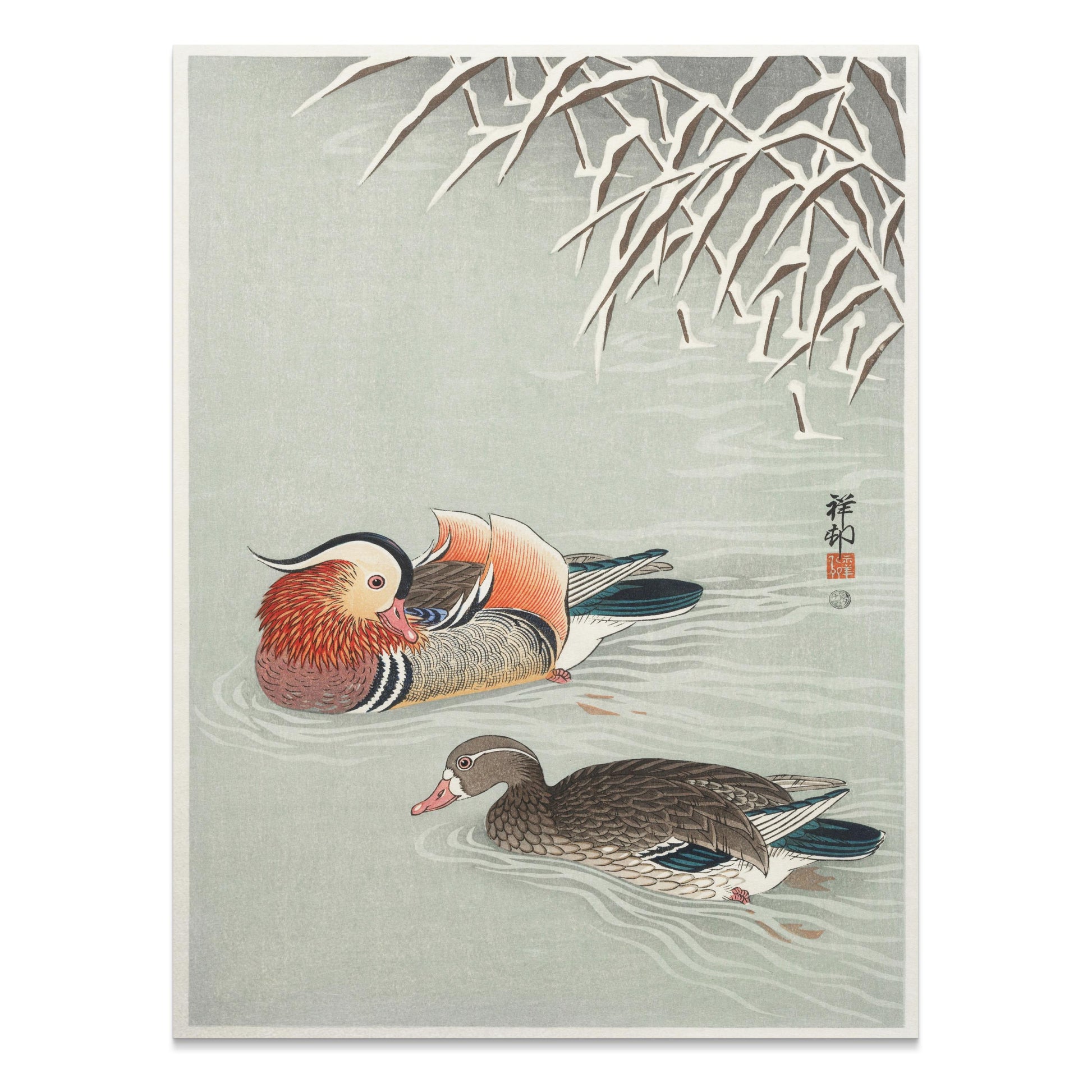 Premium Poster of Beautiful Japanese Art Duck Pond Scene Wall Decor Posters