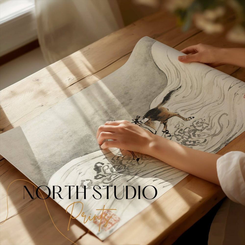 Premium Poster of Beautiful Japanese Art of Galloping Horse Posters