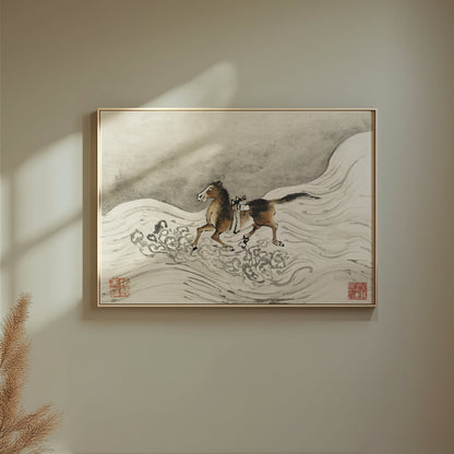 Premium Poster of Beautiful Japanese Art of Galloping Horse Posters