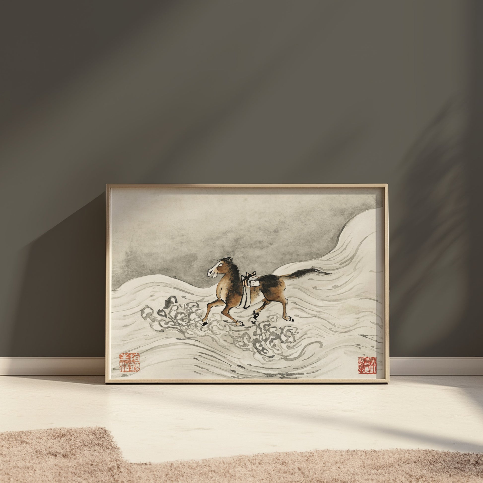 Premium Poster of Beautiful Japanese Art of Galloping Horse Posters
