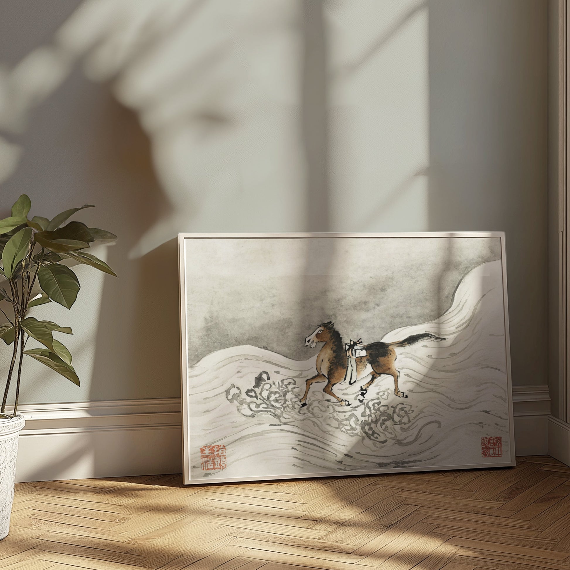 Premium Poster of Beautiful Japanese Art of Galloping Horse Posters