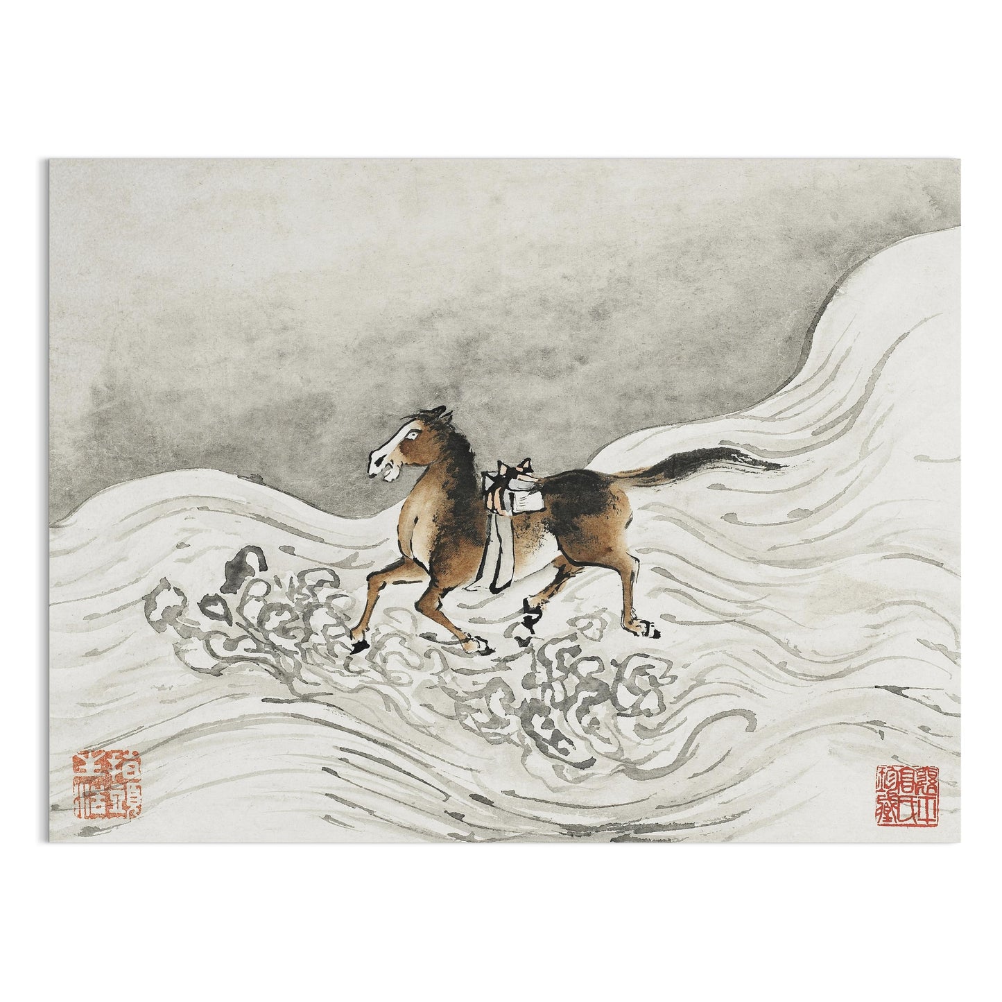 Premium Poster of Beautiful Japanese Art of Galloping Horse Posters