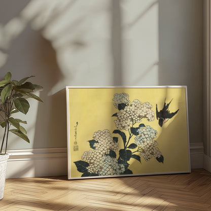 Premium Poster of Beautiful Japanese Bird and White Flowers Art Posters
