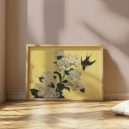 Premium Poster of Beautiful Japanese Bird and White Flowers Art Posters