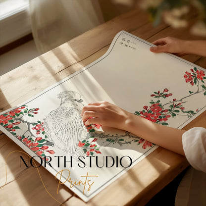 Premium Poster of Beautiful Japanese Bird on Floral Branch Art Posters