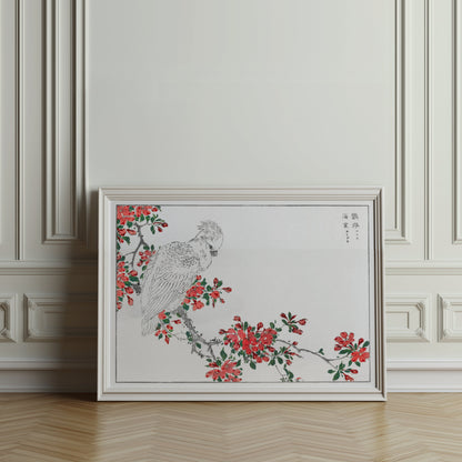 Premium Poster of Beautiful Japanese Bird on Floral Branch Art Posters