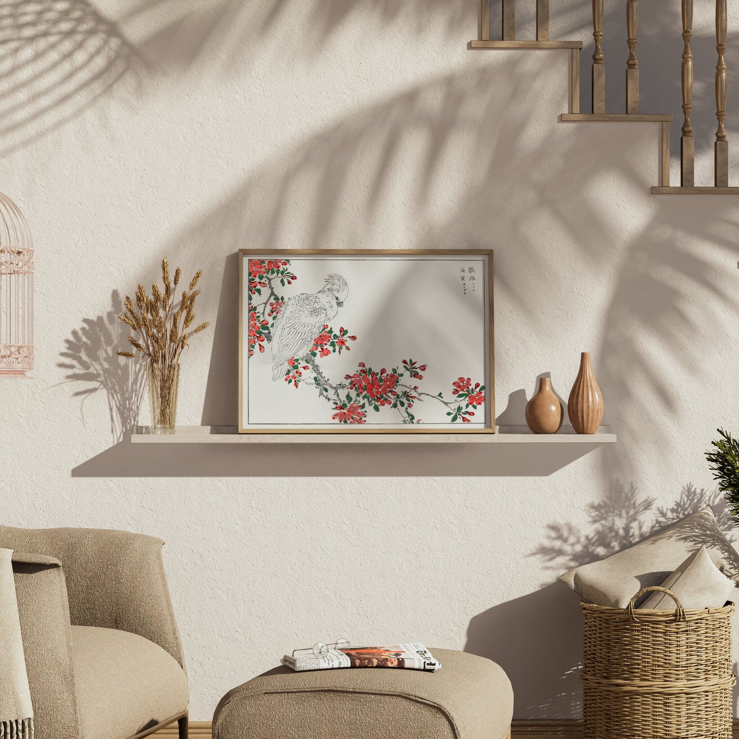 Premium Poster of Beautiful Japanese Bird on Floral Branch Art Posters