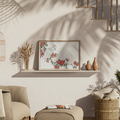 Premium Poster of Beautiful Japanese Bird on Floral Branch Art Posters