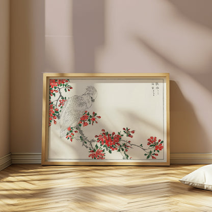 Premium Poster of Beautiful Japanese Bird on Floral Branch Art Posters