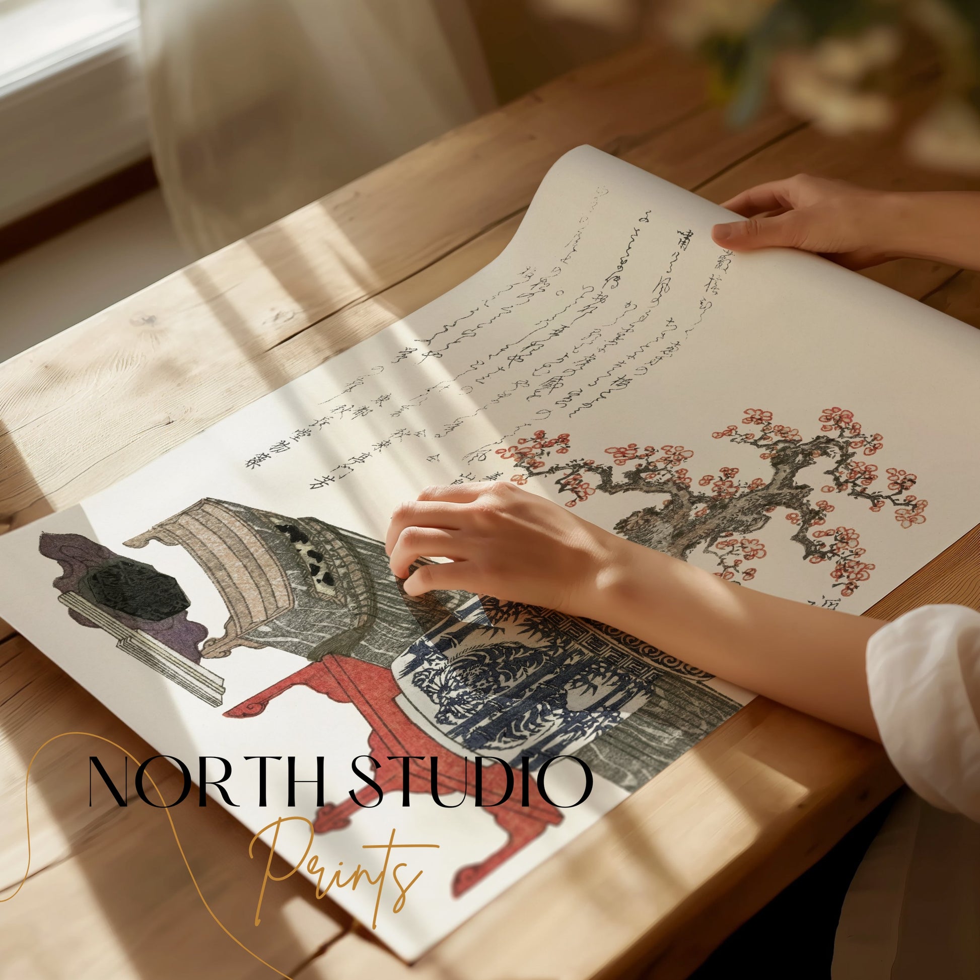 Premium Poster of Beautiful Japanese Bonsai Art with Calligraphy Posters
