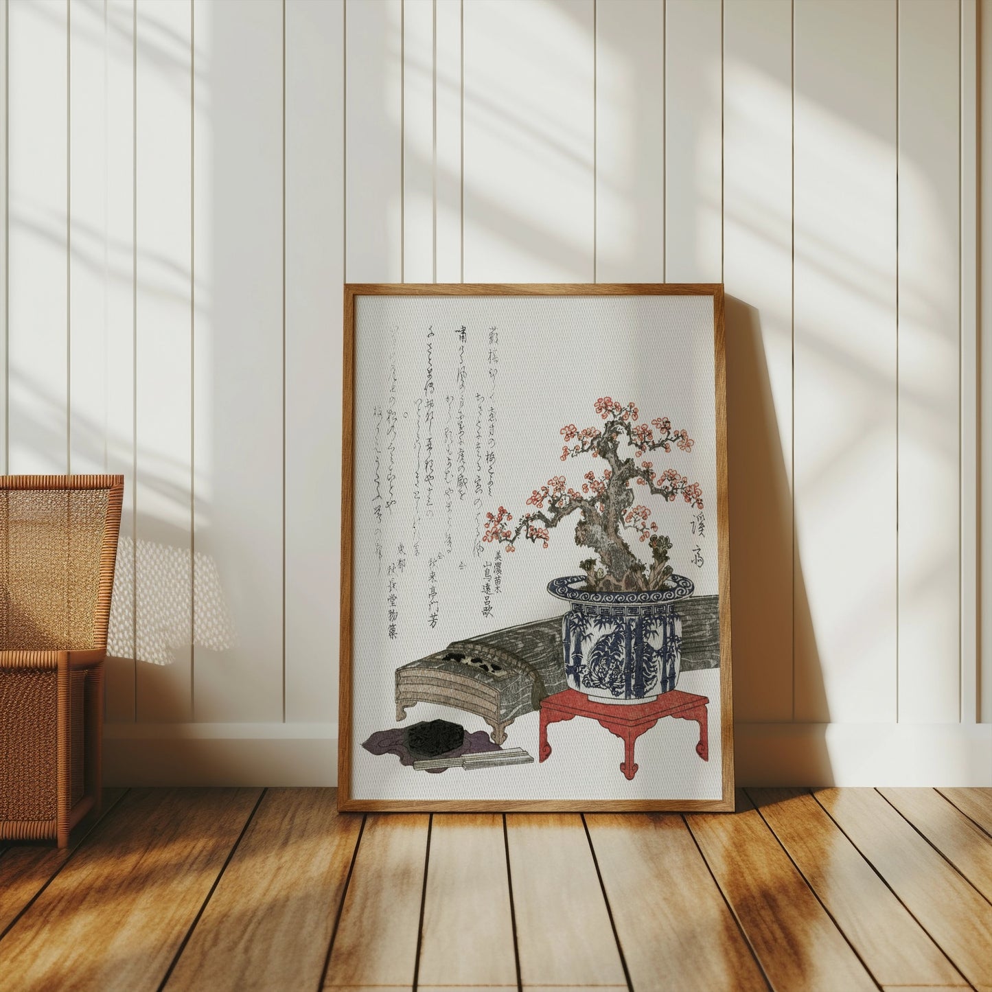 Premium Poster of Beautiful Japanese Bonsai Art with Calligraphy Posters
