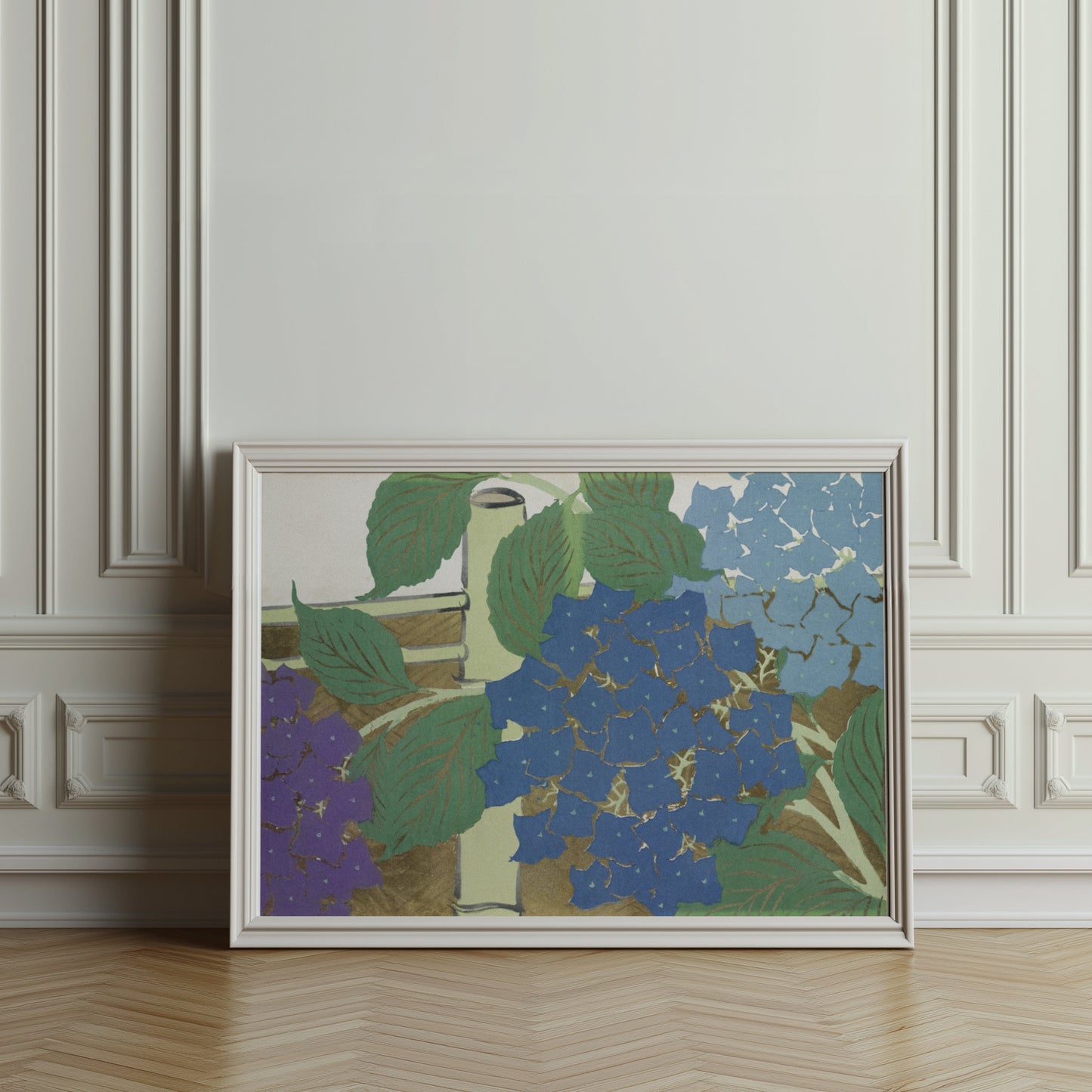 Premium Poster of Beautiful Japanese Hydrangea with Bamboo Posters