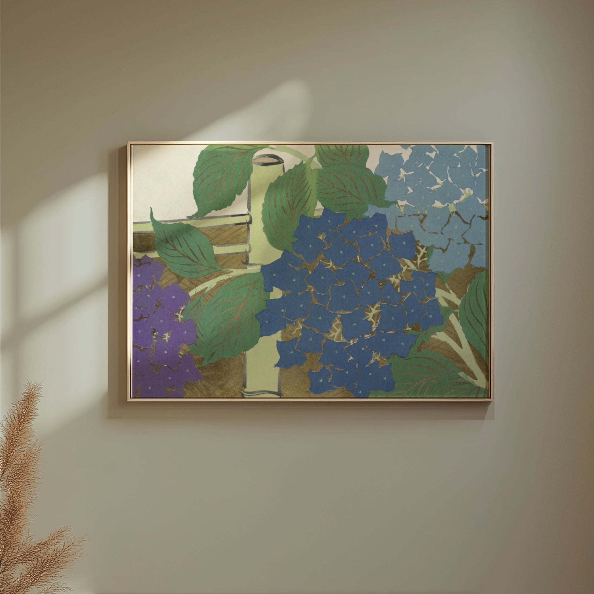 Premium Poster of Beautiful Japanese Hydrangea with Bamboo Posters